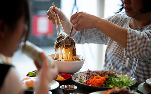 Eating noodles at Tu Vietnamese Street Food in the heart of Myrtleford